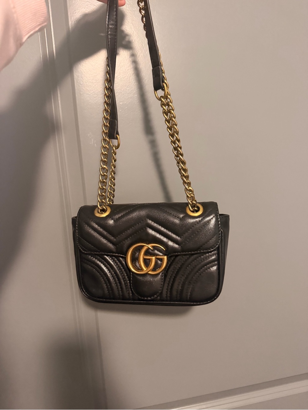 Black Quilted Chain Shoulder Bag with Gold Hardware